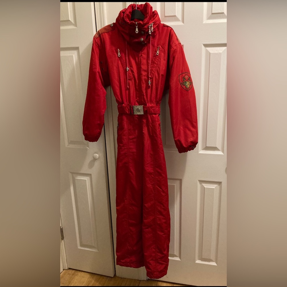 Red Metropolis one piece ski suit